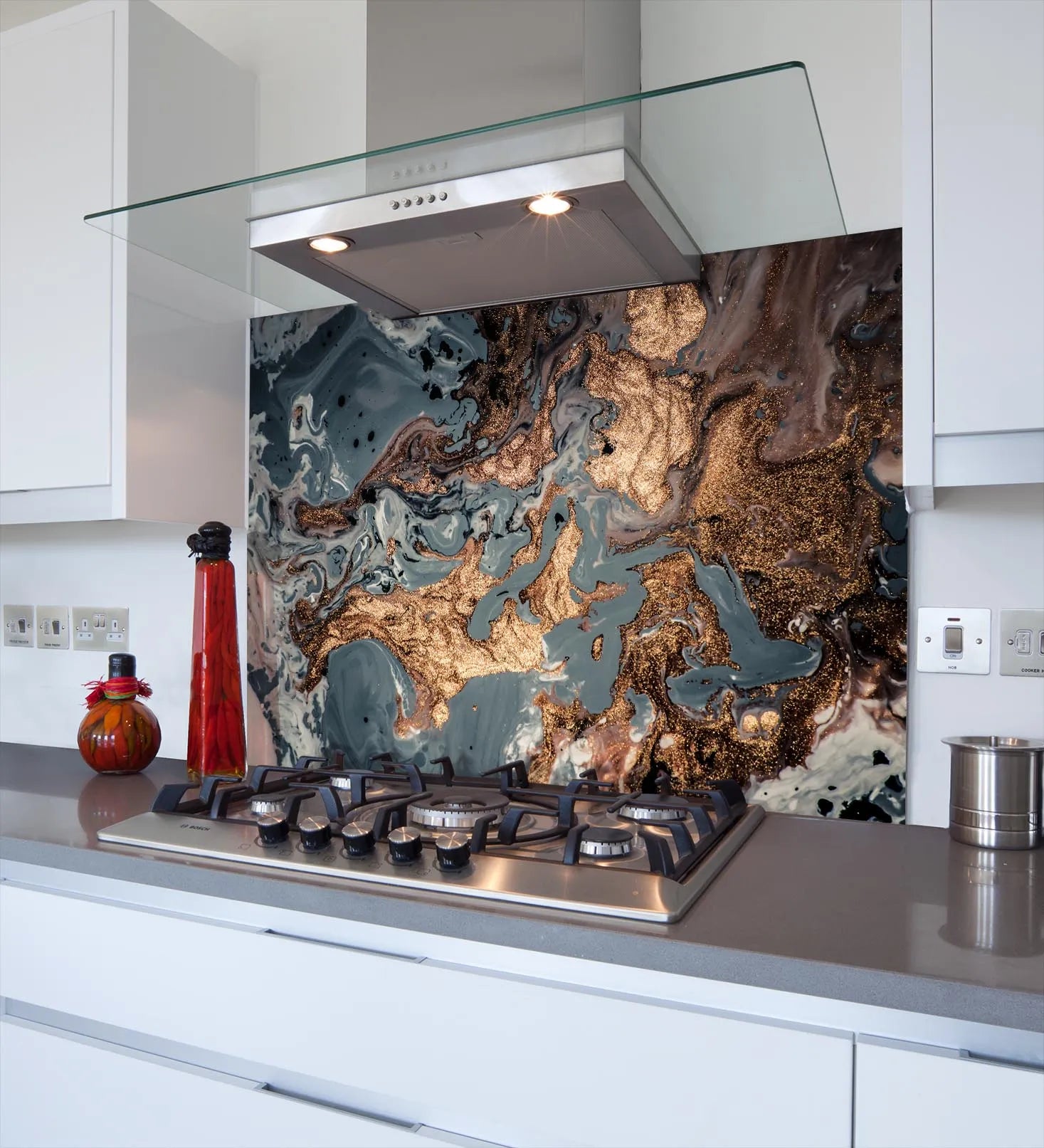 Gold & Blue Deluxe Marble Effect Glass Splashback