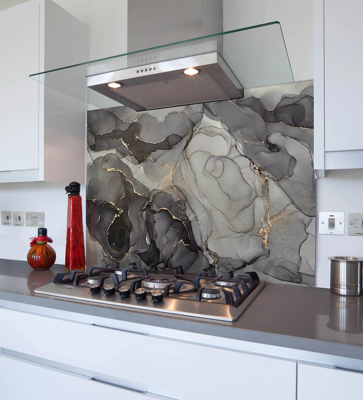 Gold Grey Granite Effect Glass Splashback