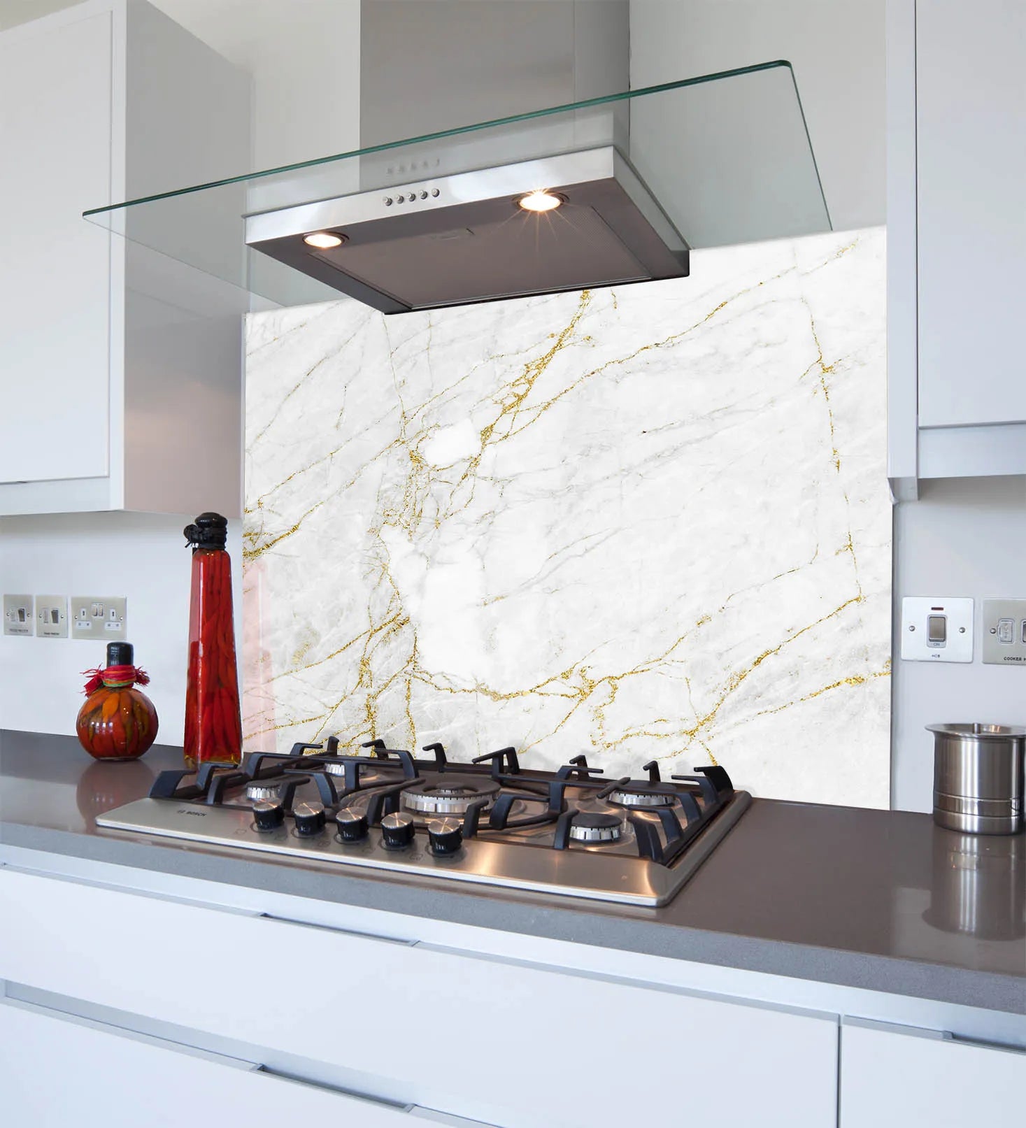 Gold Grey Marble Effect Glass Splashback