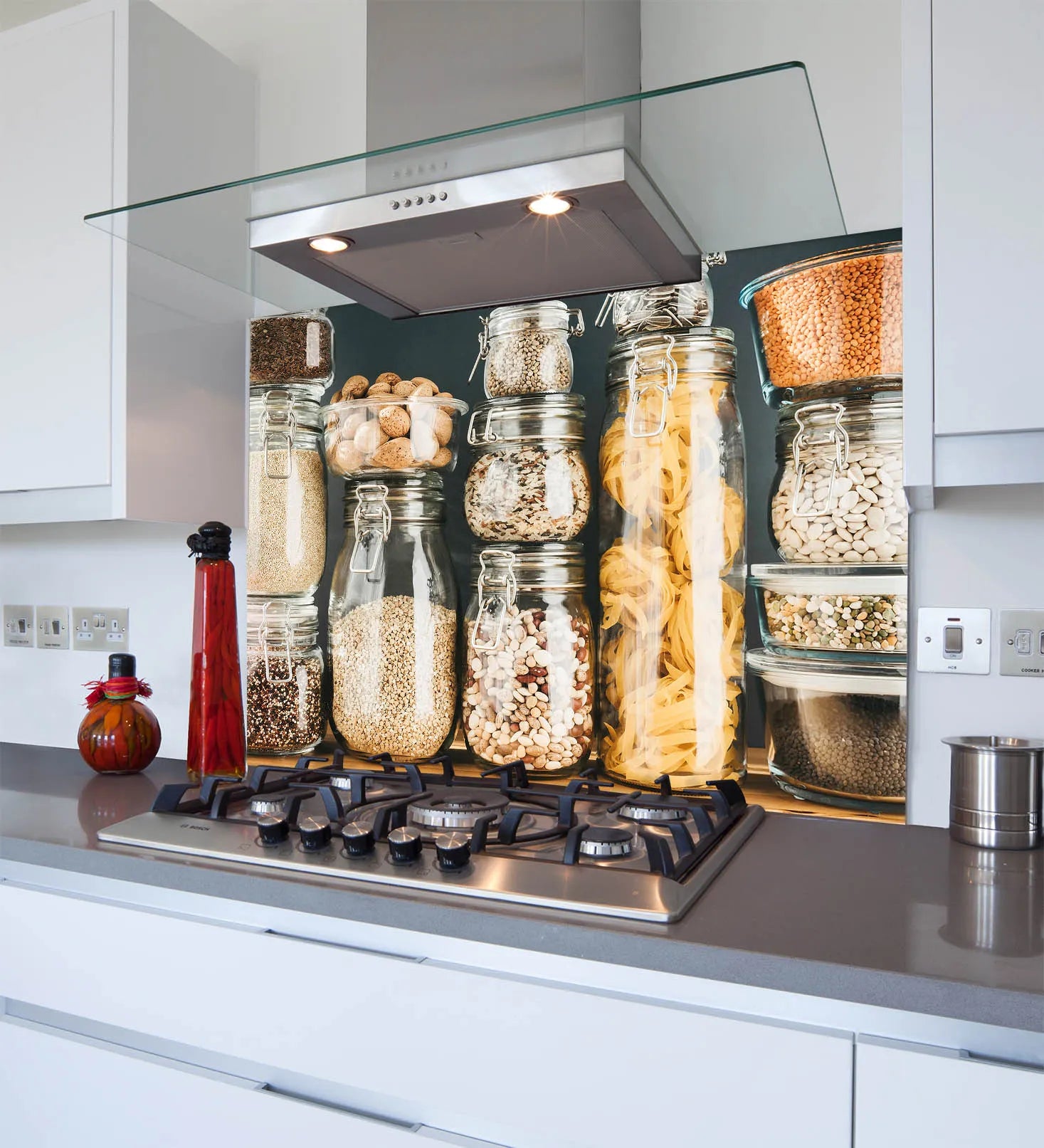 Grain Jars Glass Splashback