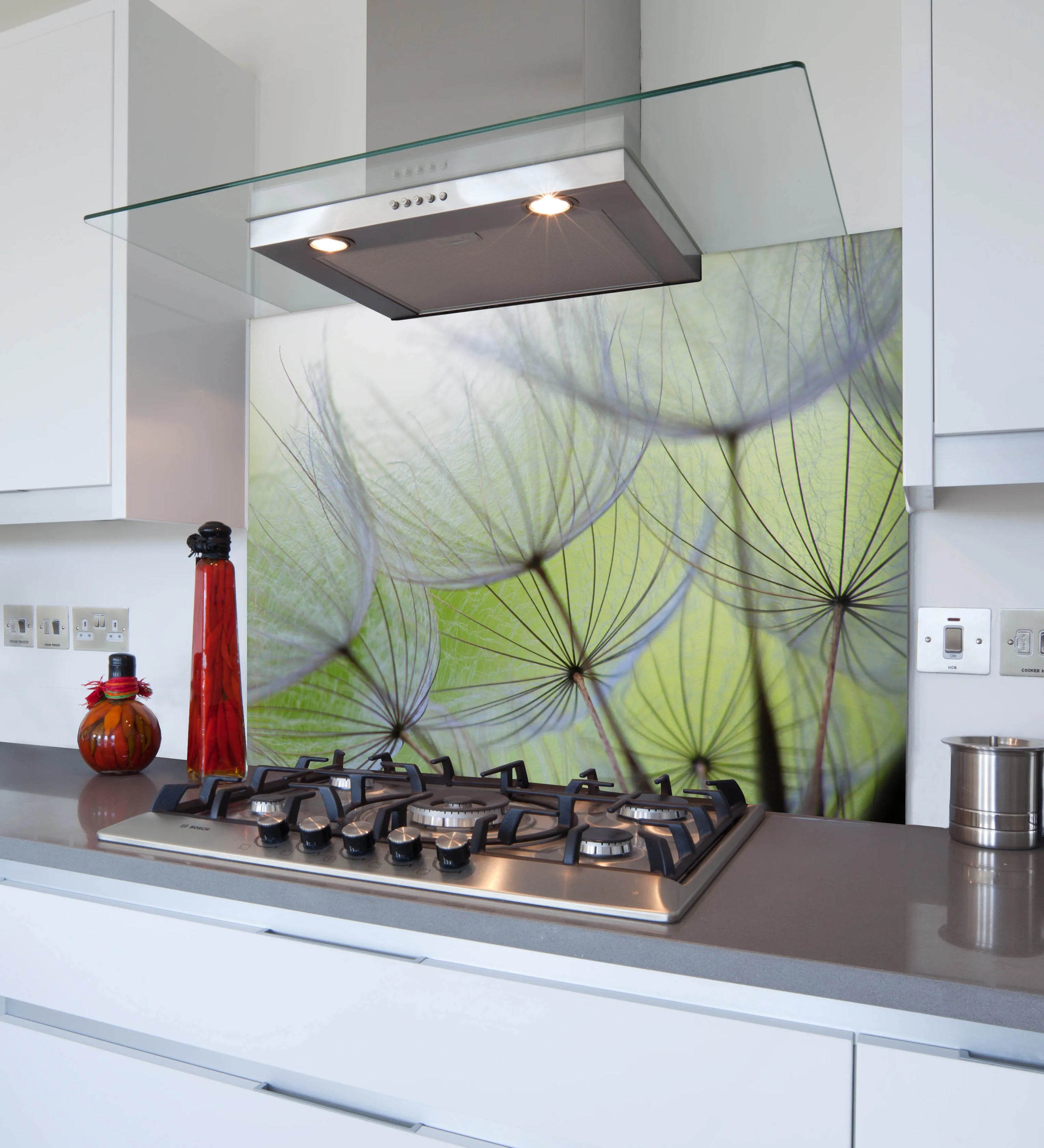 Green Dandelions Glass Splashback