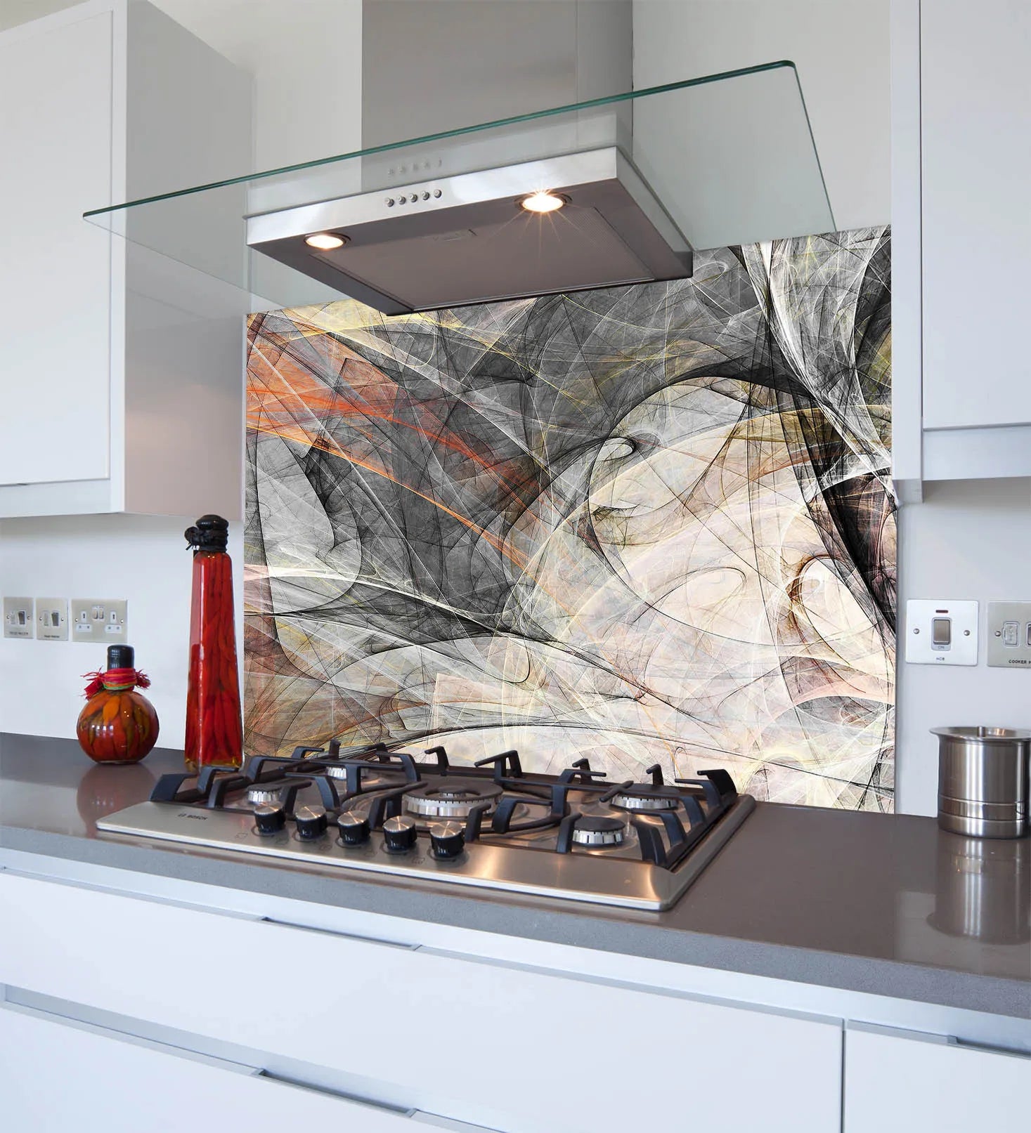 Grey Abstract Glass Splashback