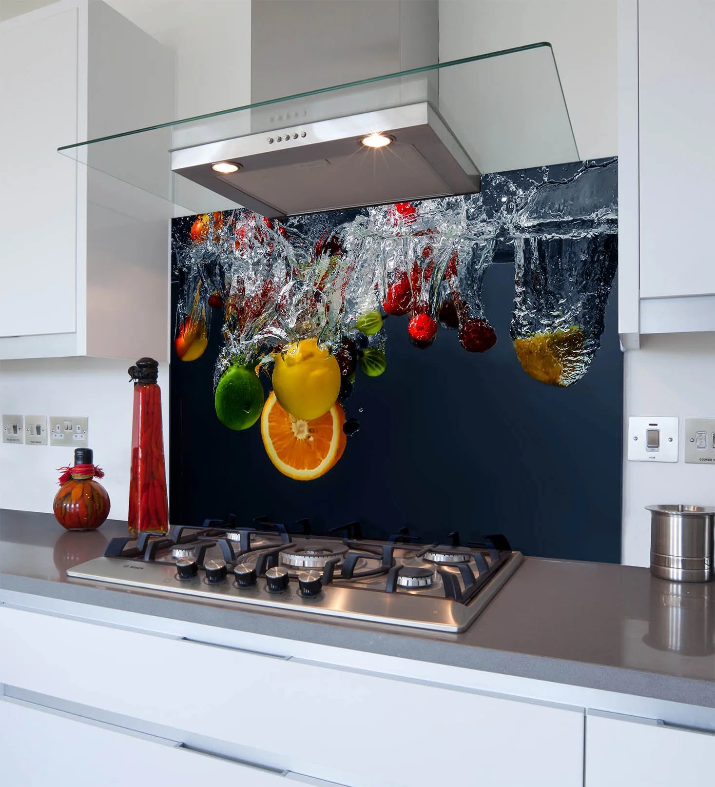 Grey Fruit Glass Splashback