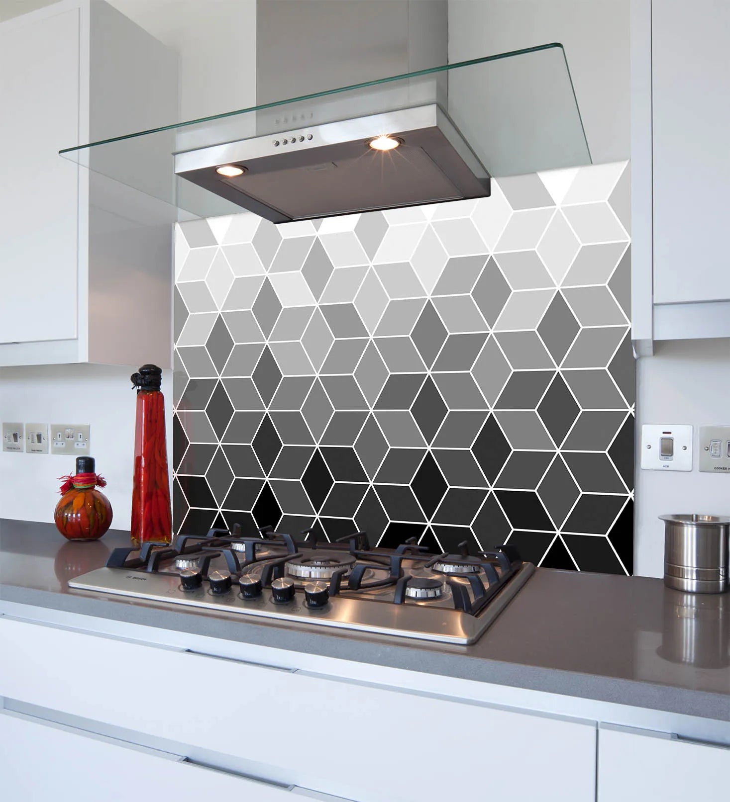 Grey Geometric Glass Splashback