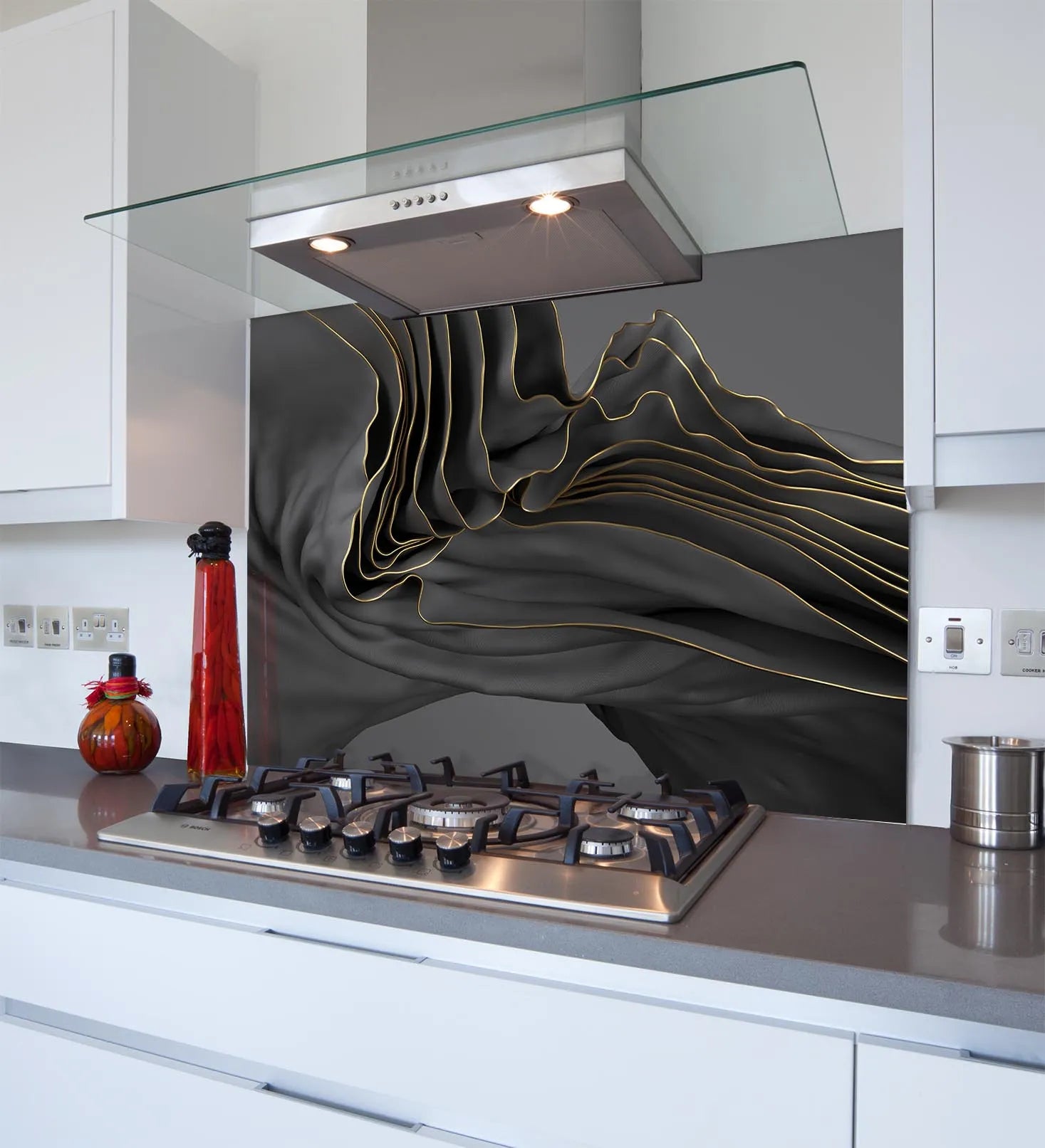 Grey Ripple Glass Splashback