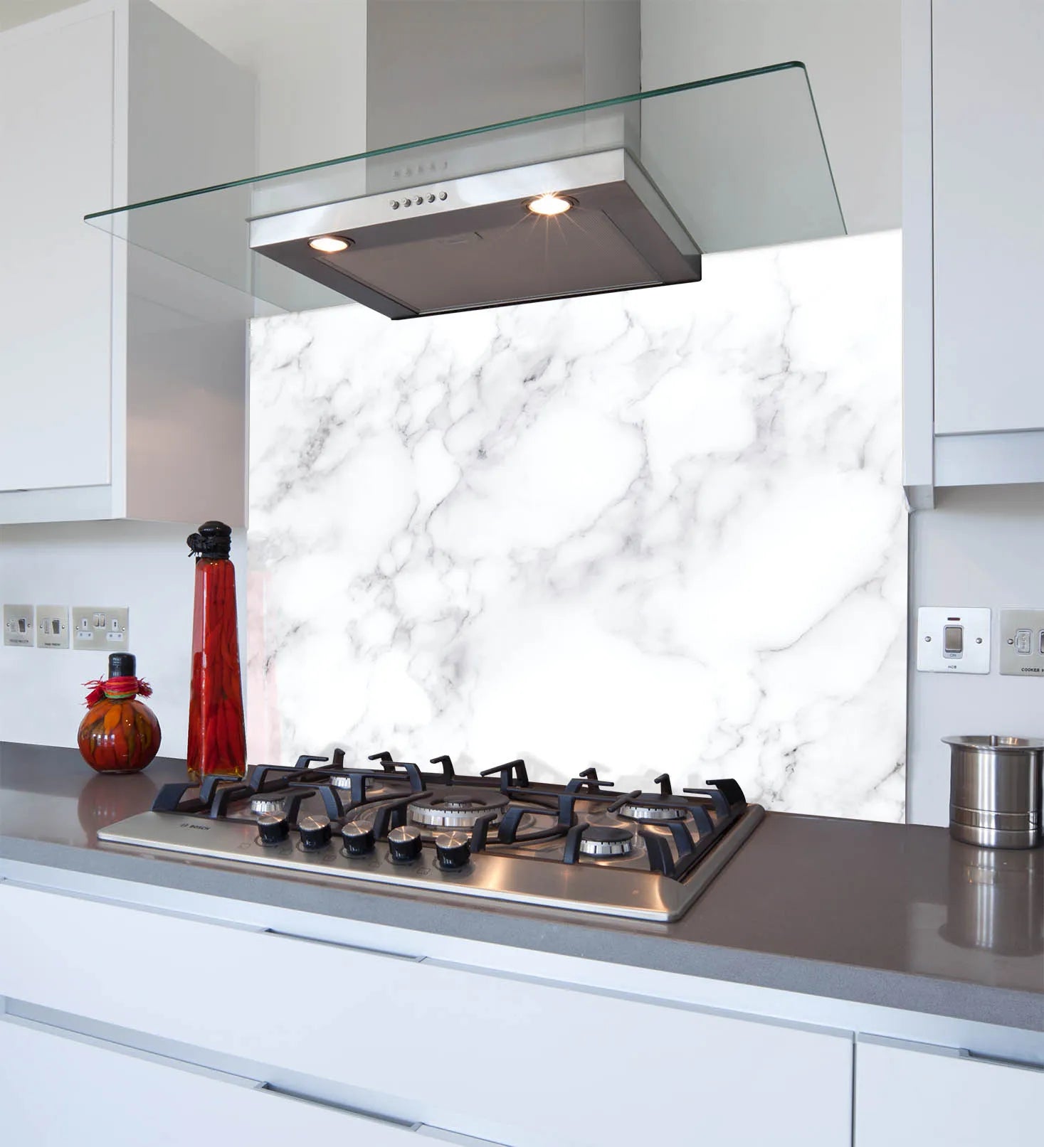 Grey White Marble Glass Splashback