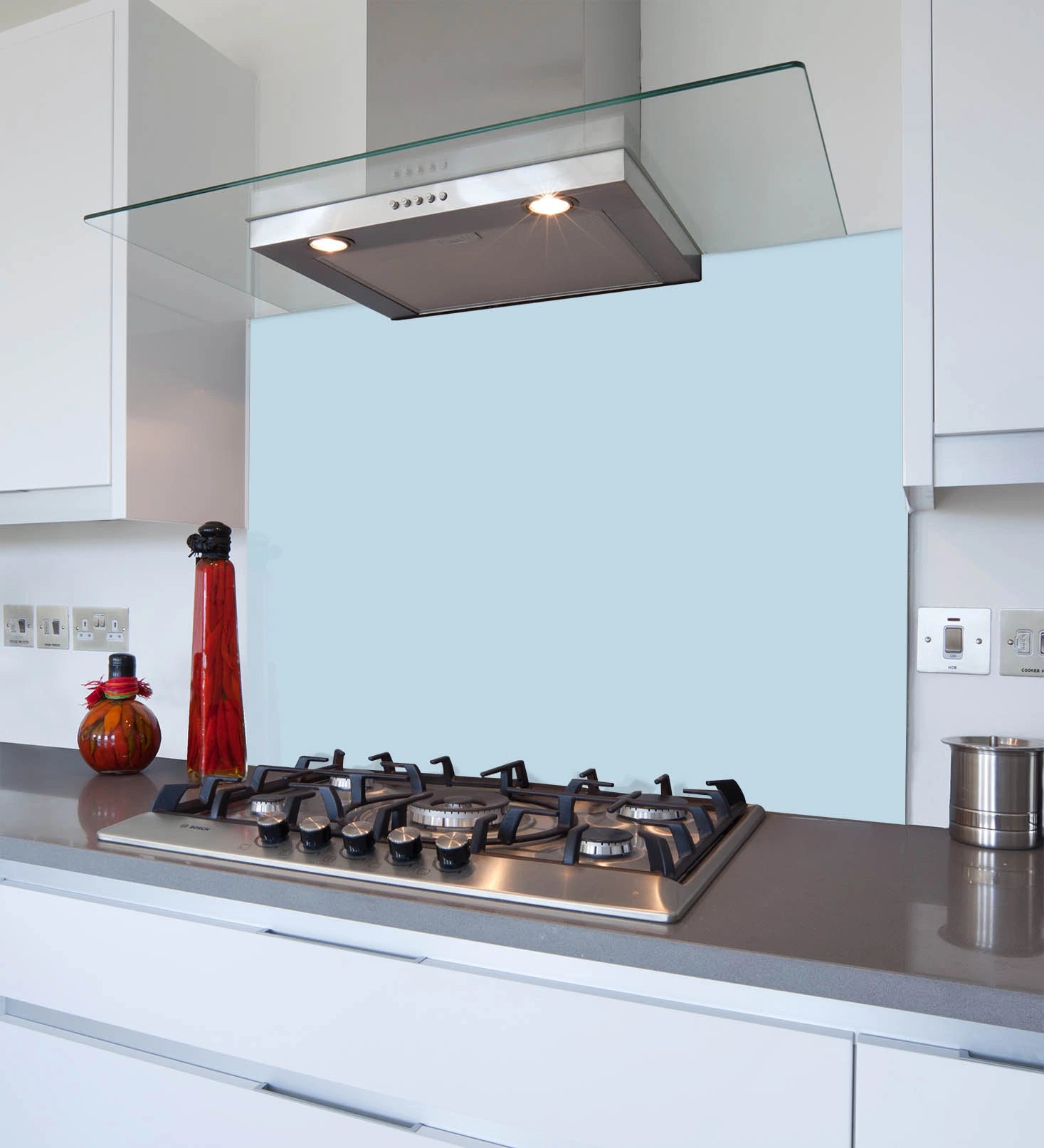Light Blue Glass Splashback