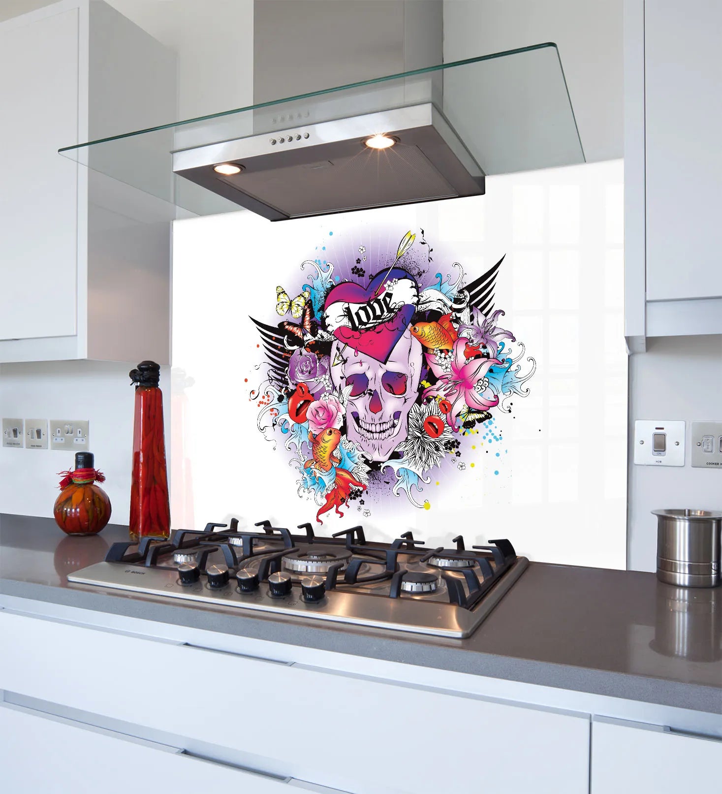 Skull Heart Glass Splashback