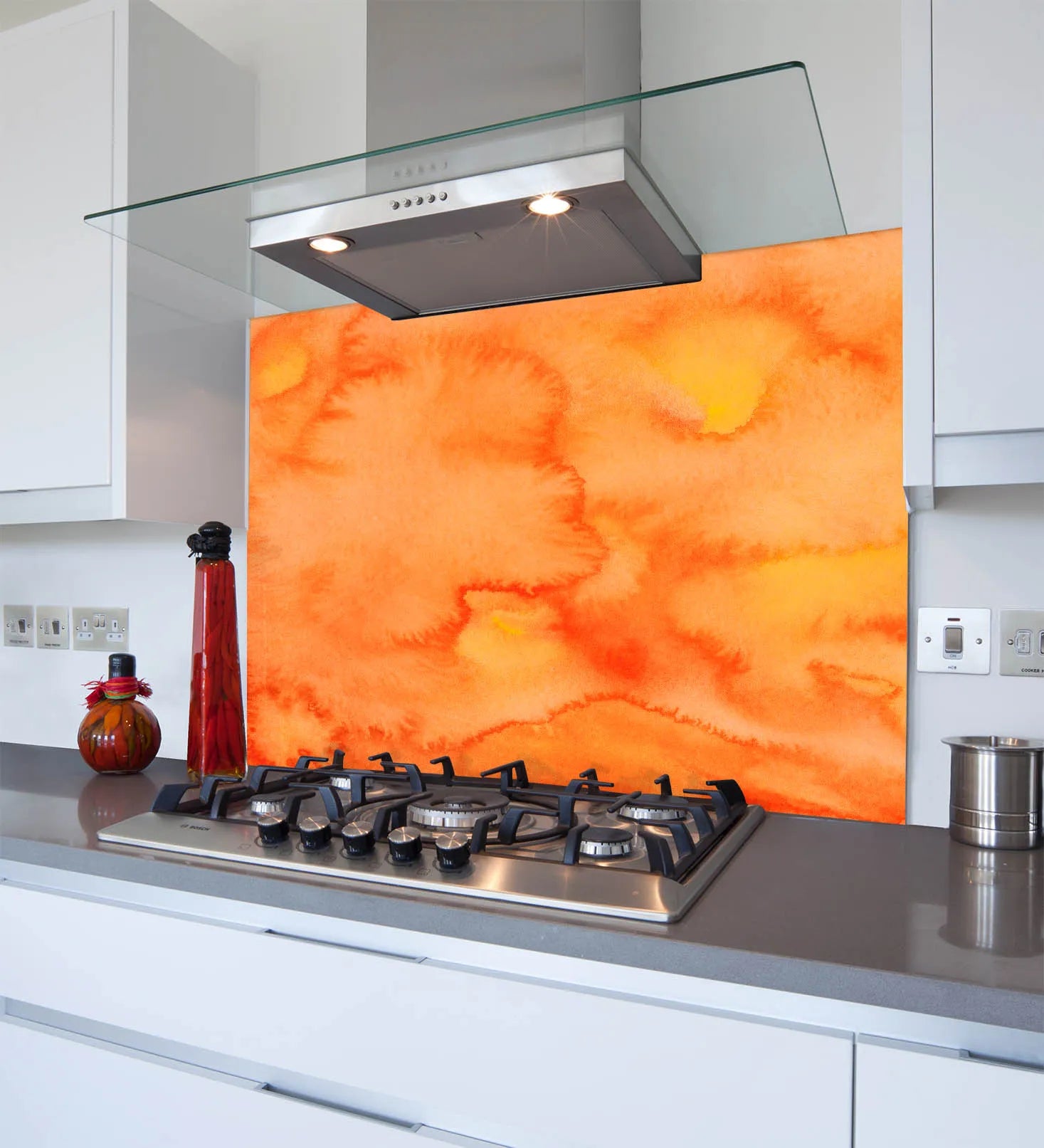 Orange Watercolour Glass Splashback