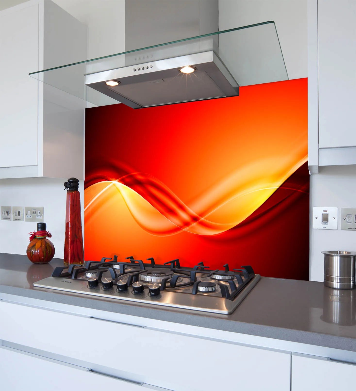 Red Waves Glass Splashback