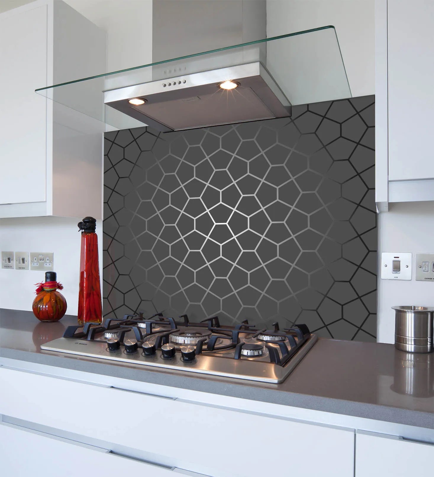 Silver Geometric Glass Splashback