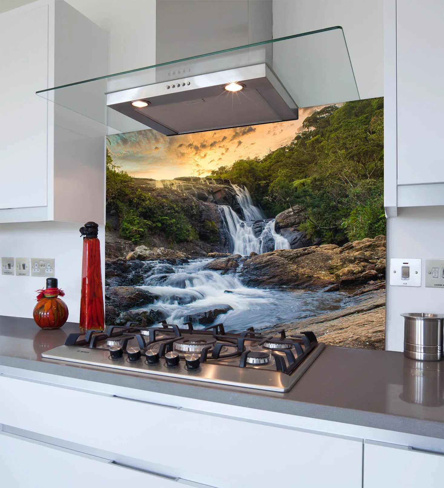 Sunset Waterfall Glass Splashback