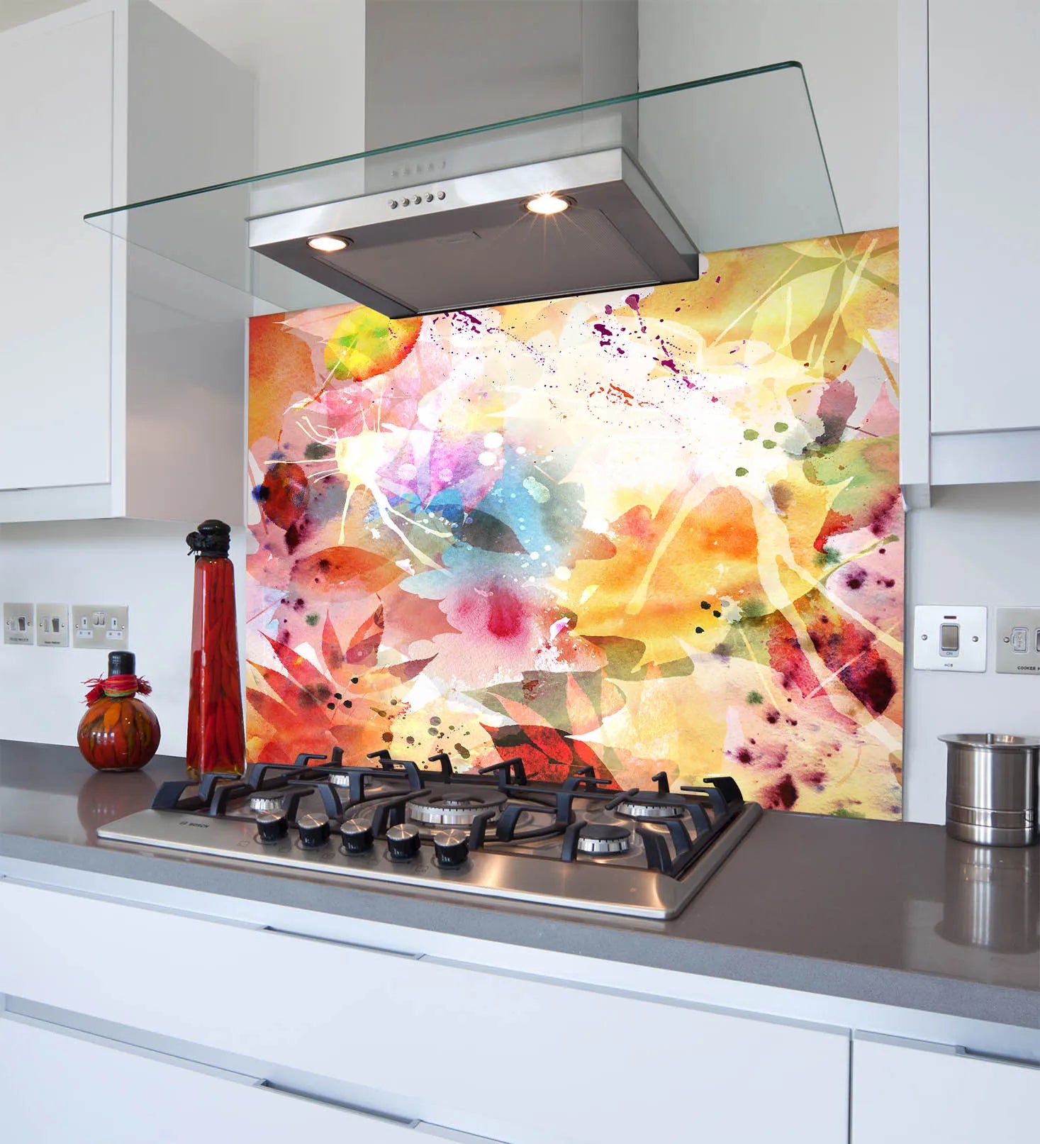 Watercolour Leaves Glass Splashback
