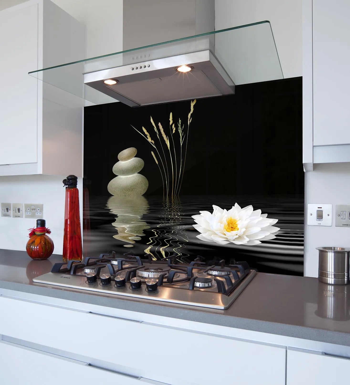 Zen Stone & Lily Glass Splashback