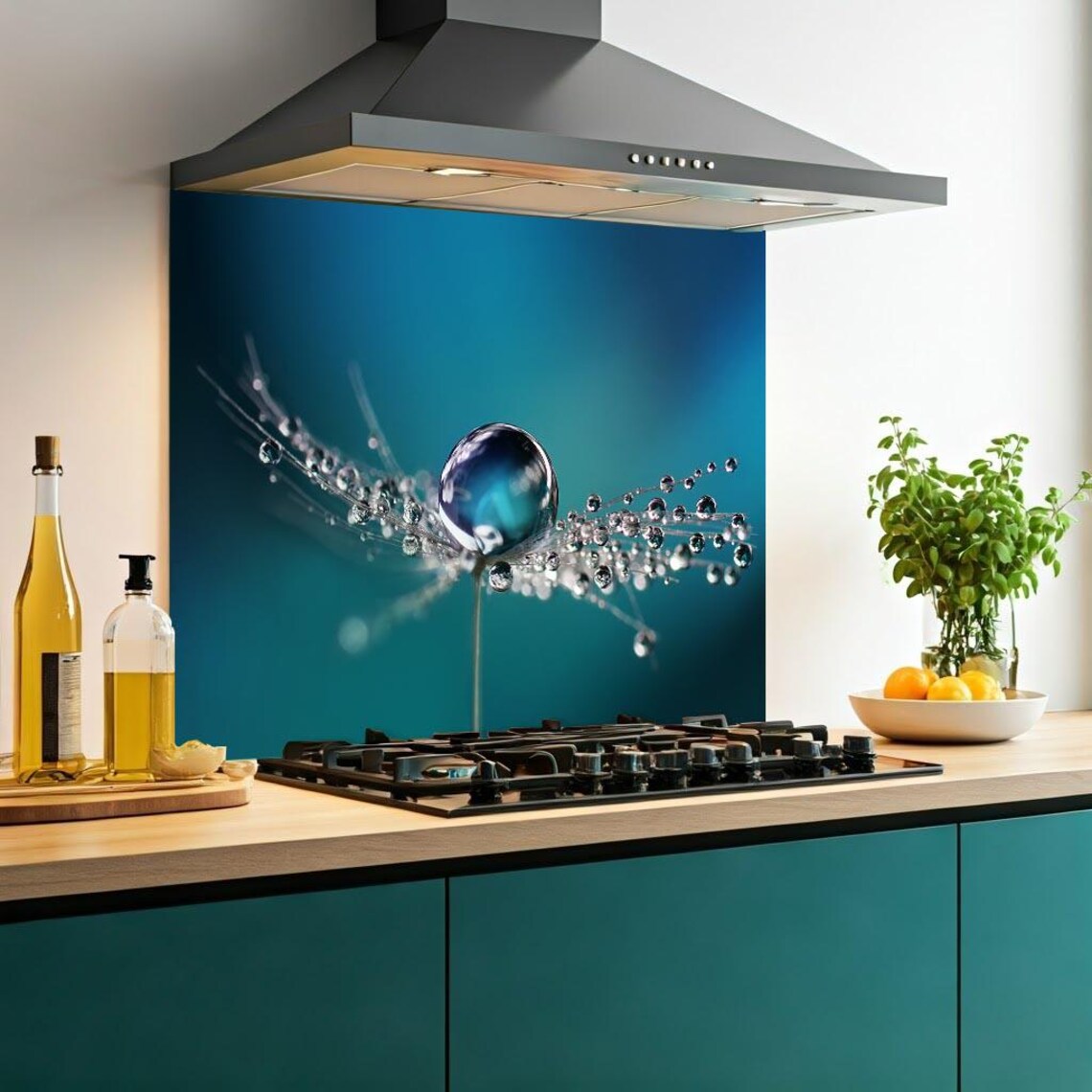 Blue Droplet Glass Splashback