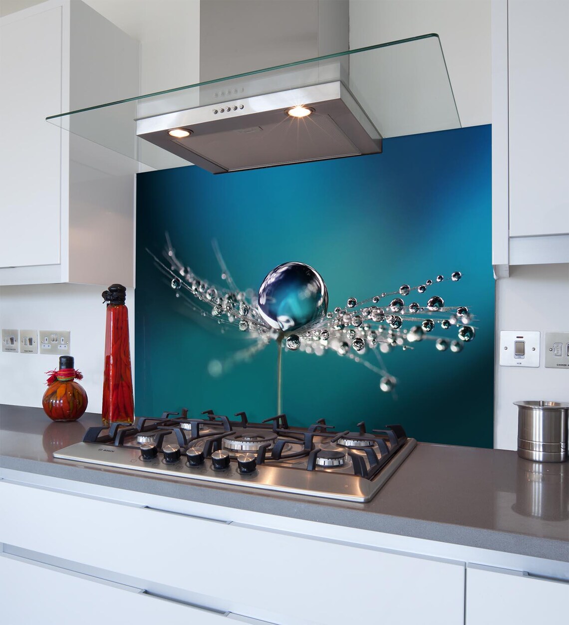 Blue Droplet Glass Splashback