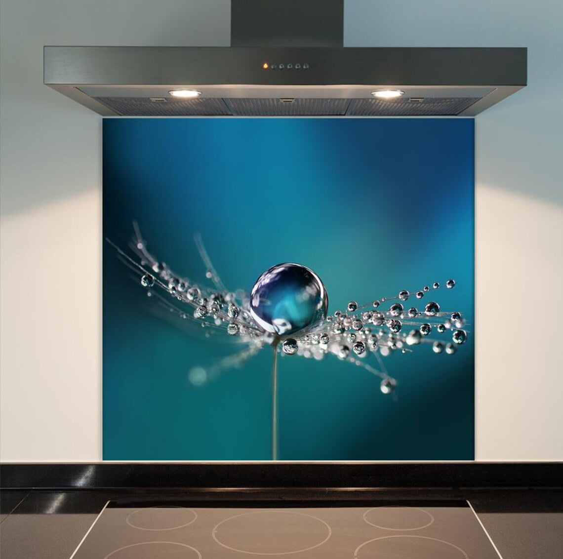 Blue Droplet Glass Splashback