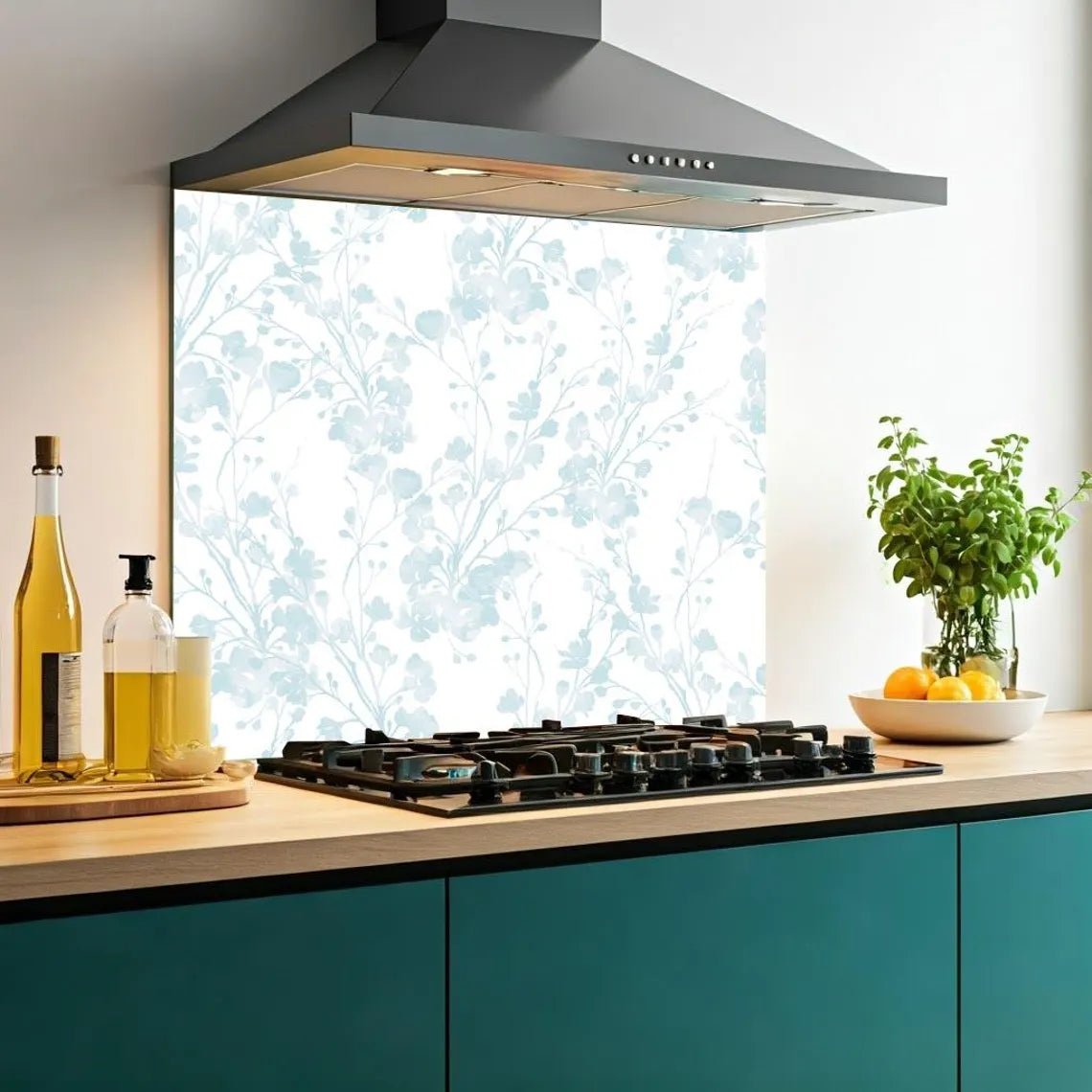 Blue Petals Glass Splashback