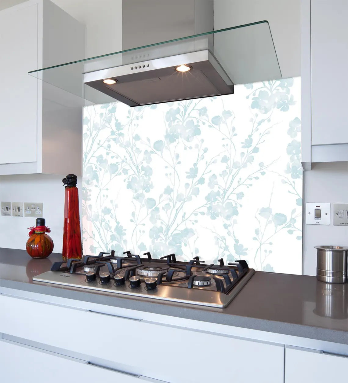 Blue Petals Glass Splashback