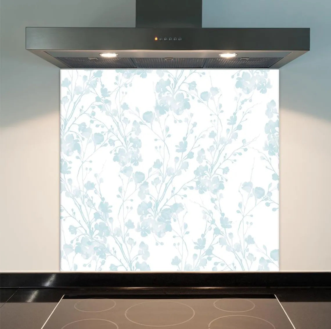 Blue Petals Glass Splashback