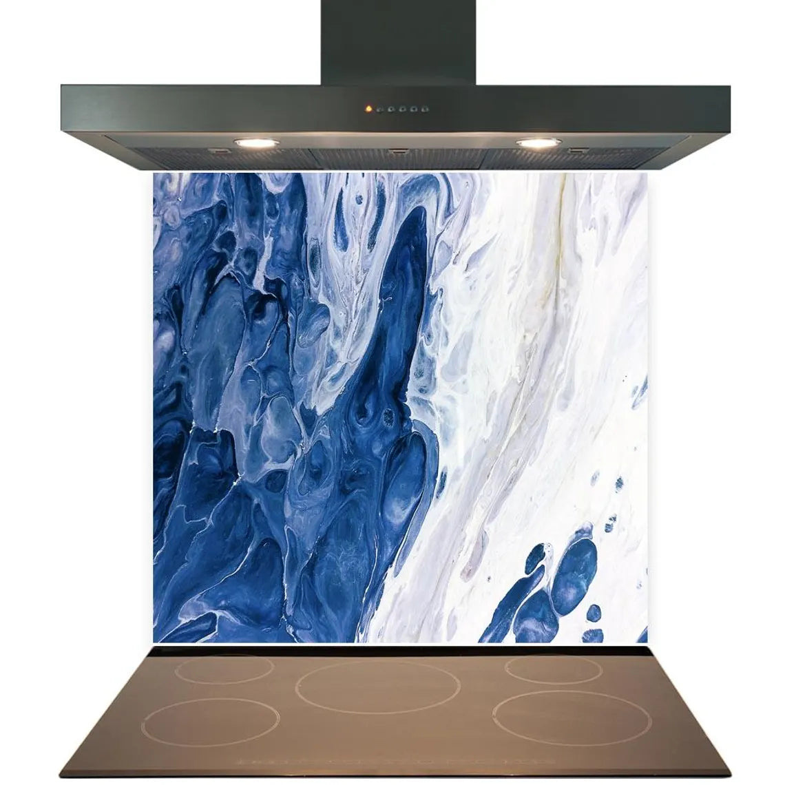 Blue White Abstract Glass Splashback