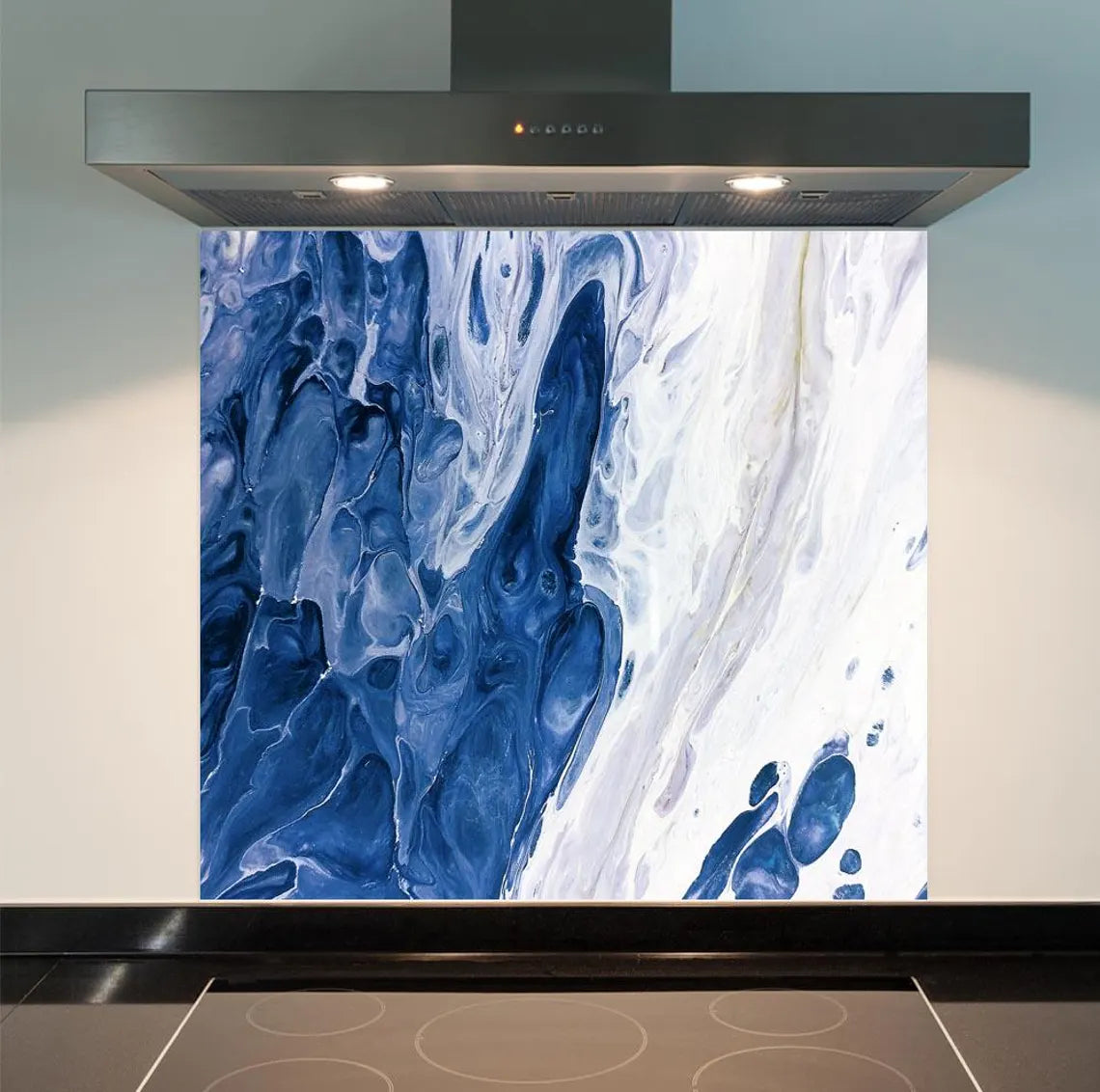Blue White Abstract Glass Splashback