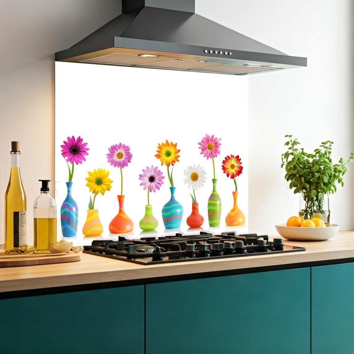 Colourful Flowers Glass Splashback