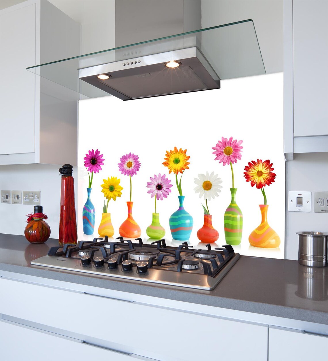 Colourful Flowers Glass Splashback