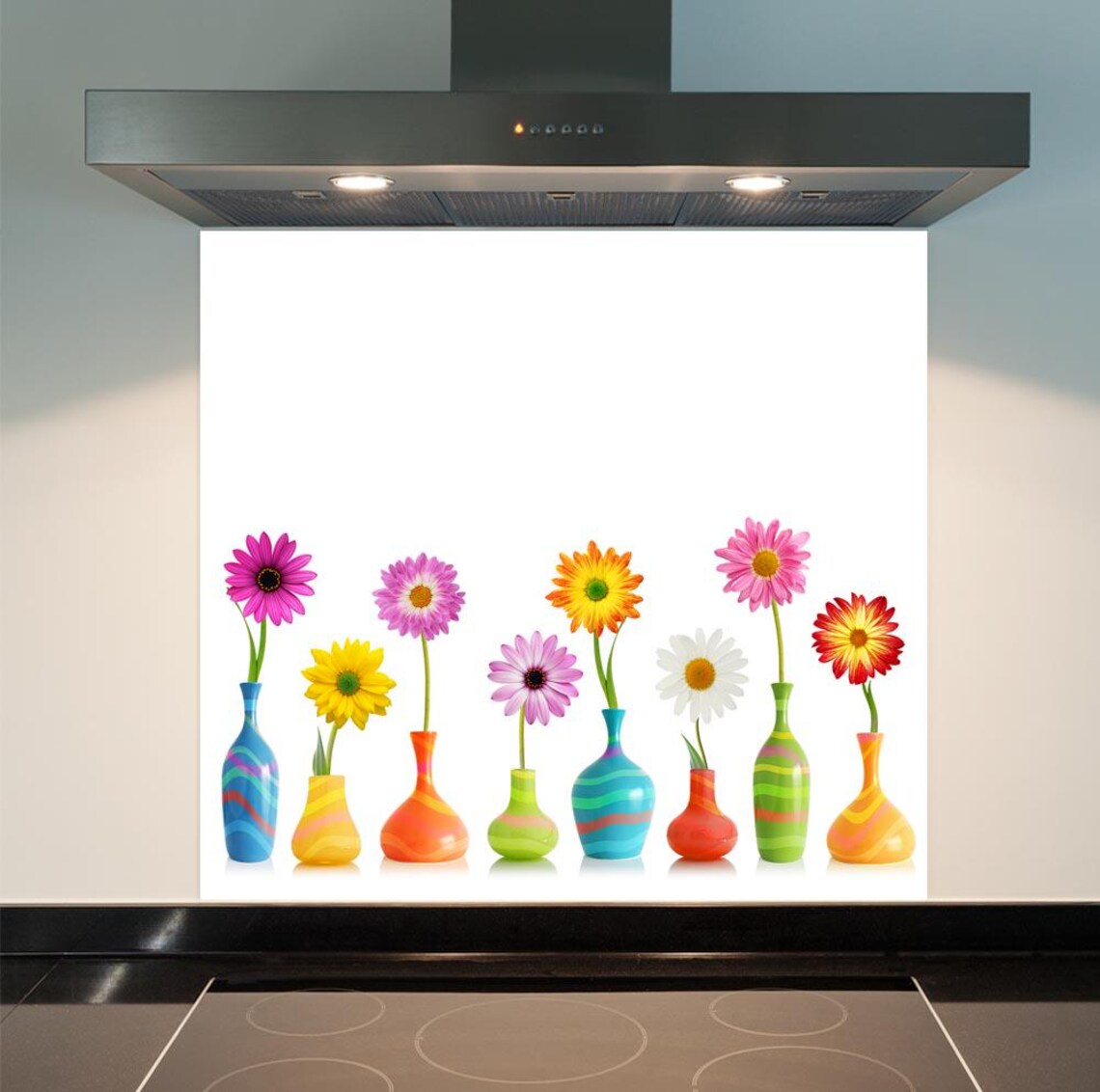 Colourful Flowers Glass Splashback