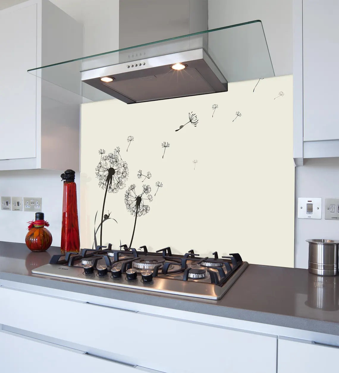Cream Dandelions Glass Splashback