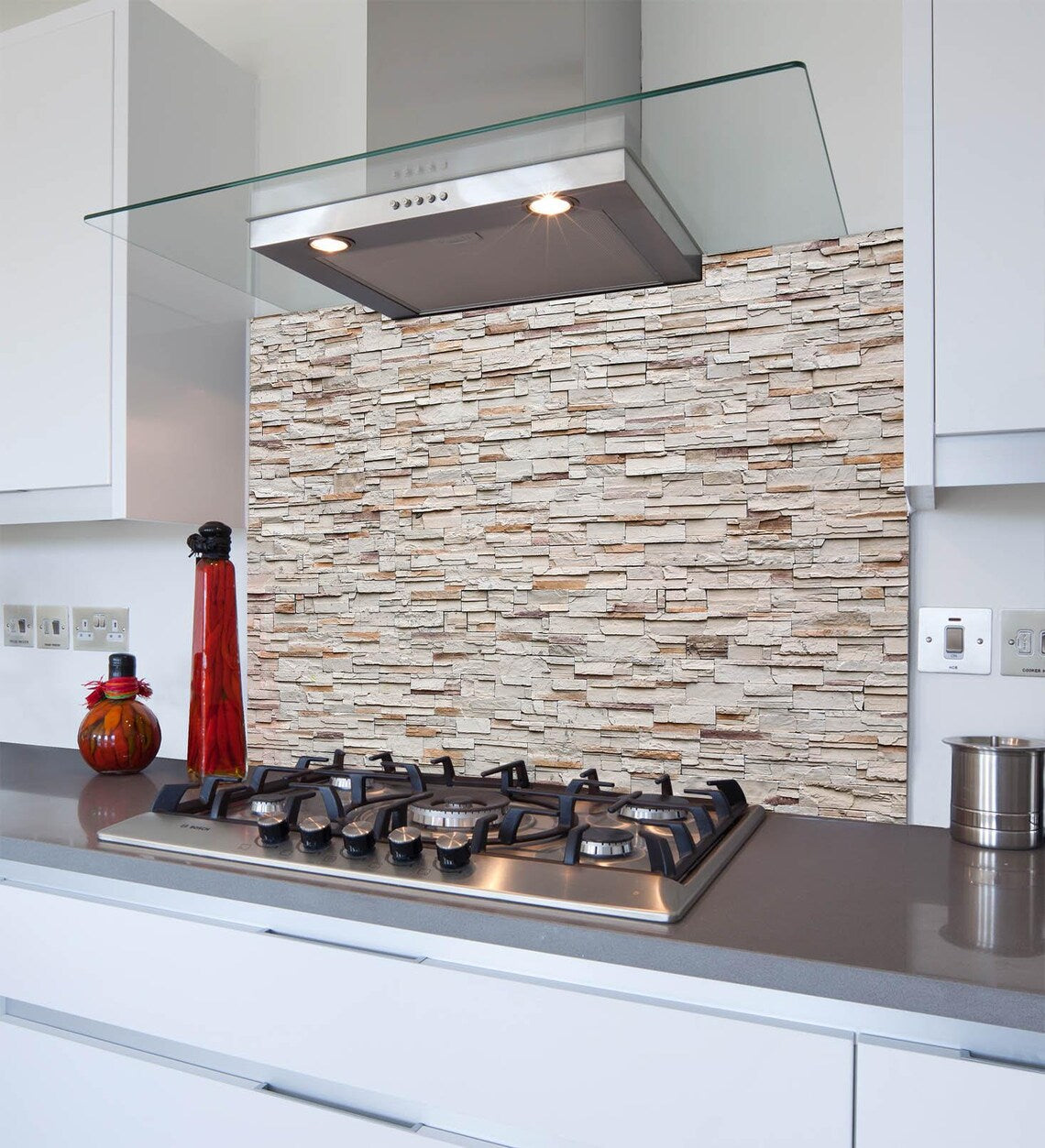 Cream Stones Glass Splashback