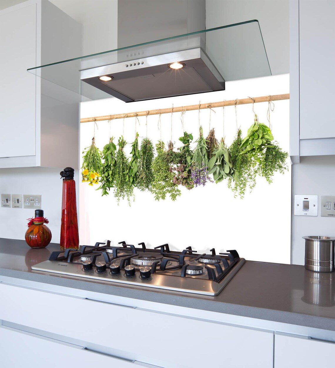 Hanging Herbs Glass Splashback