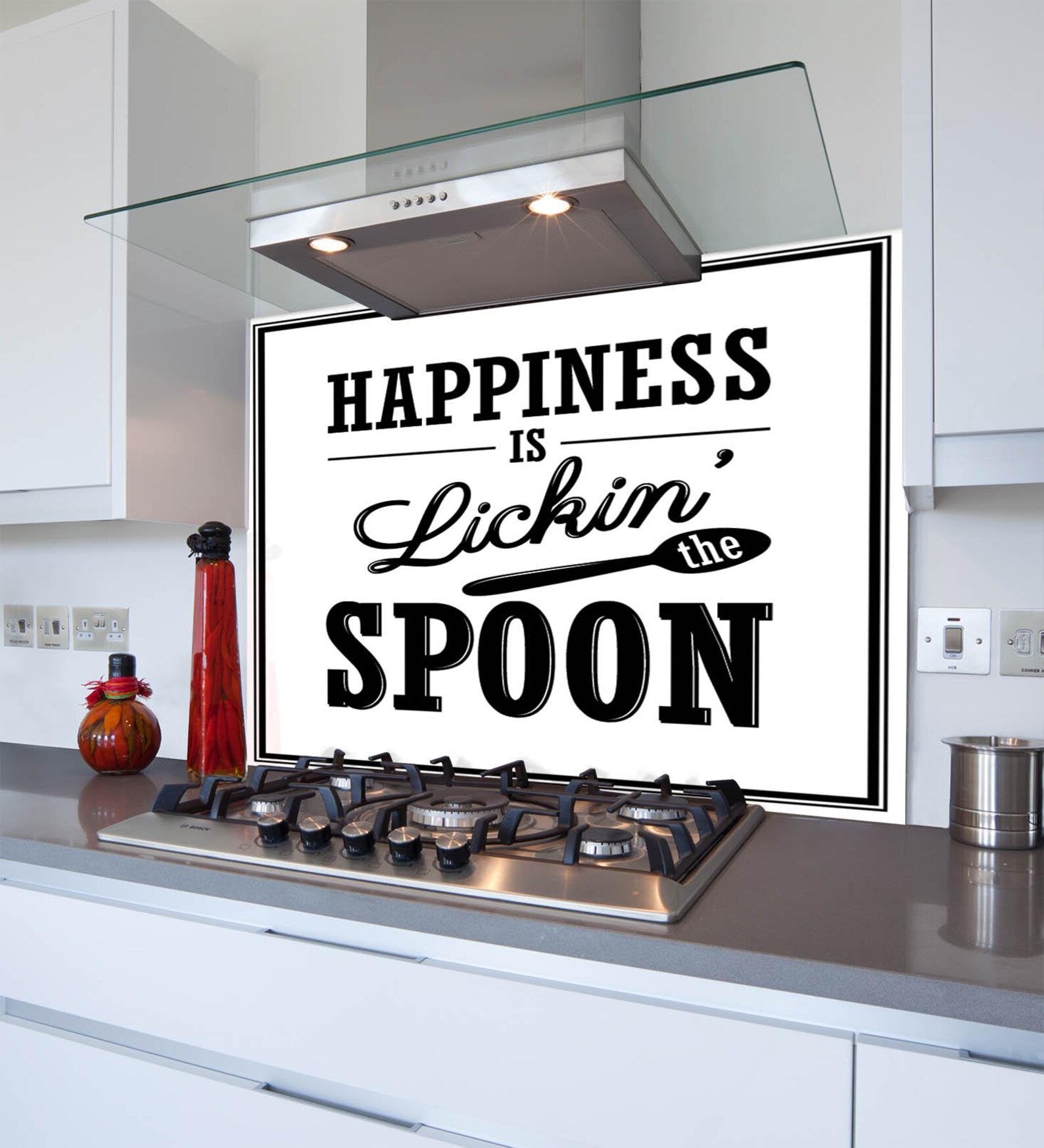 Happiness Spoon Glass Splashback