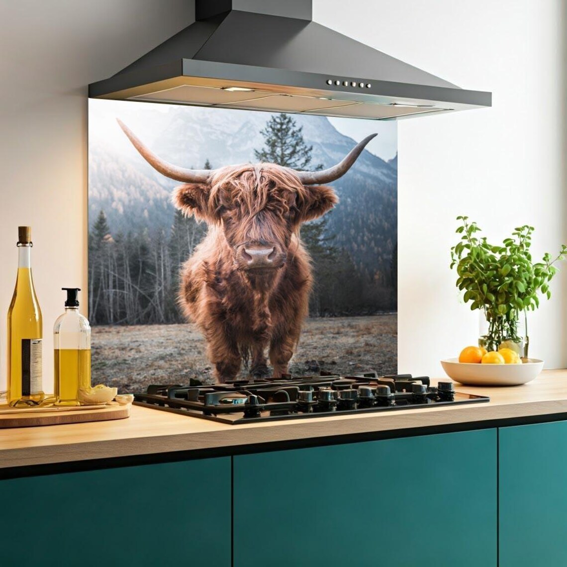 Highland Cow Calf Glass Splashback