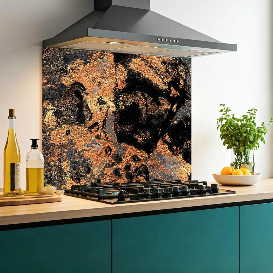 Mottled Copper Glass Splashback