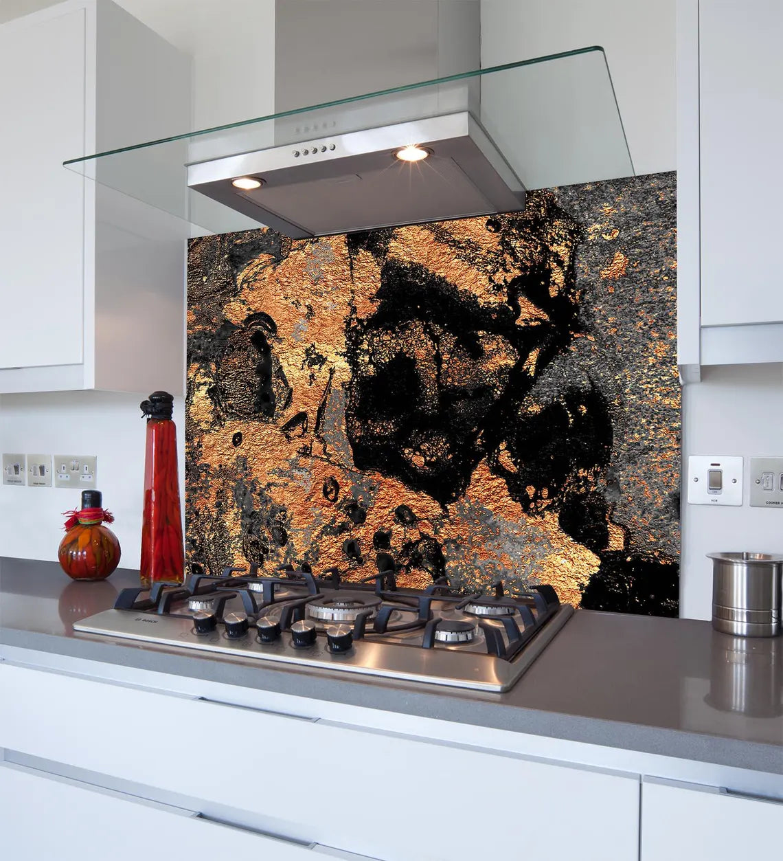 Mottled Copper Glass Splashback