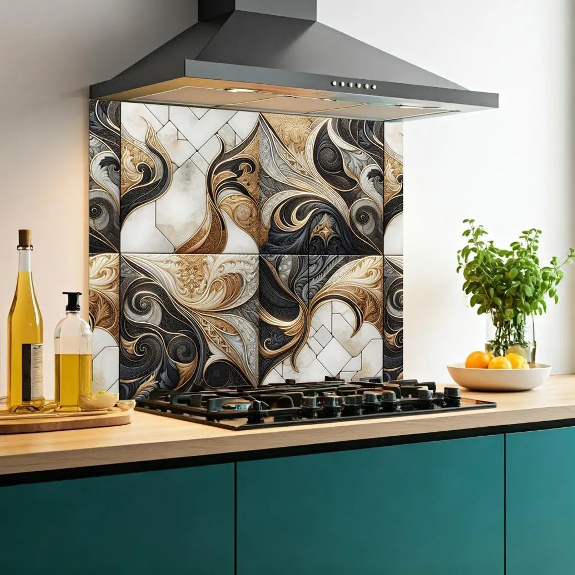 Patterned Tiles Glass Splashback