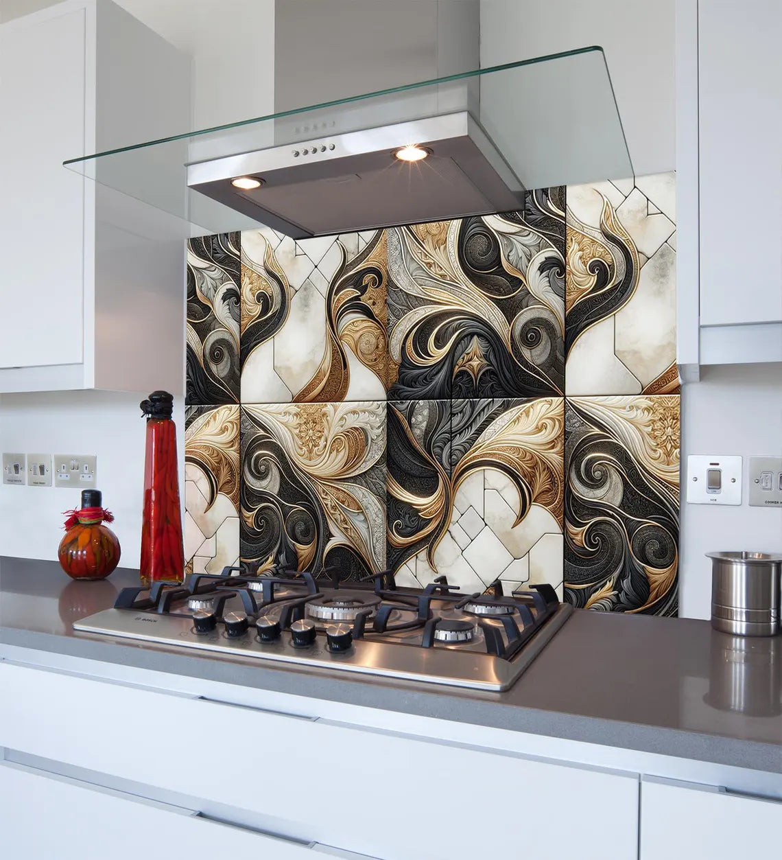 Patterned Tiles Glass Splashback