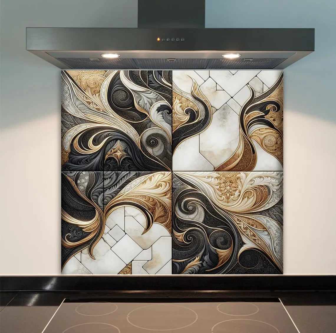 Patterned Tiles Glass Splashback