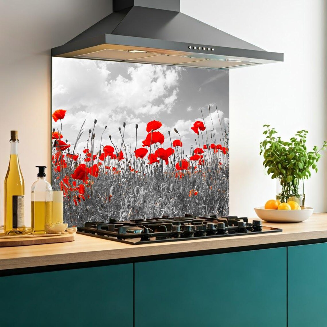Red Poppies Glass Splashback
