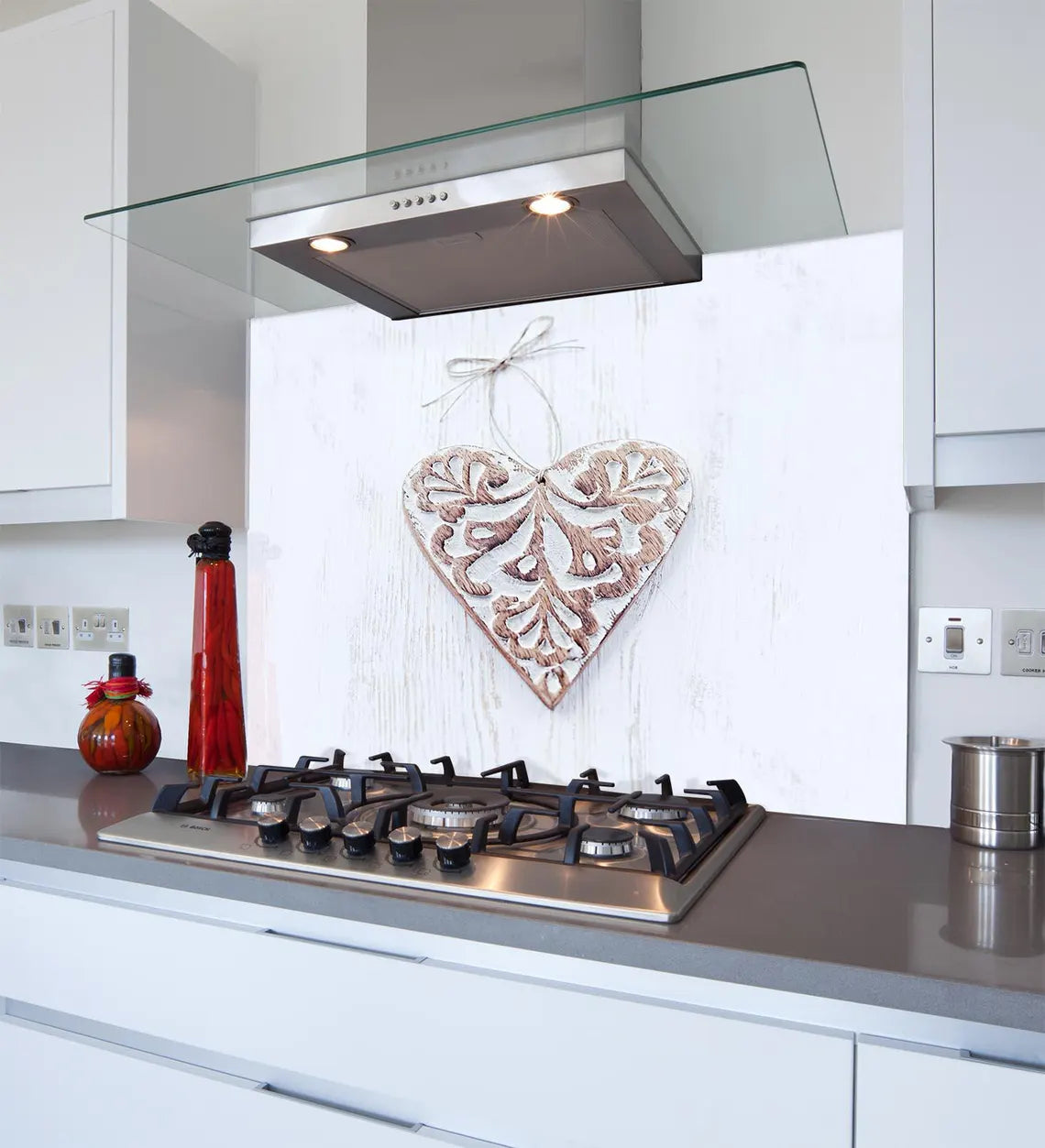 White Heart Glass Splashback