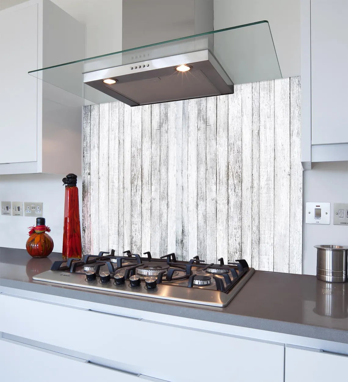 White Planks Glass Splashback